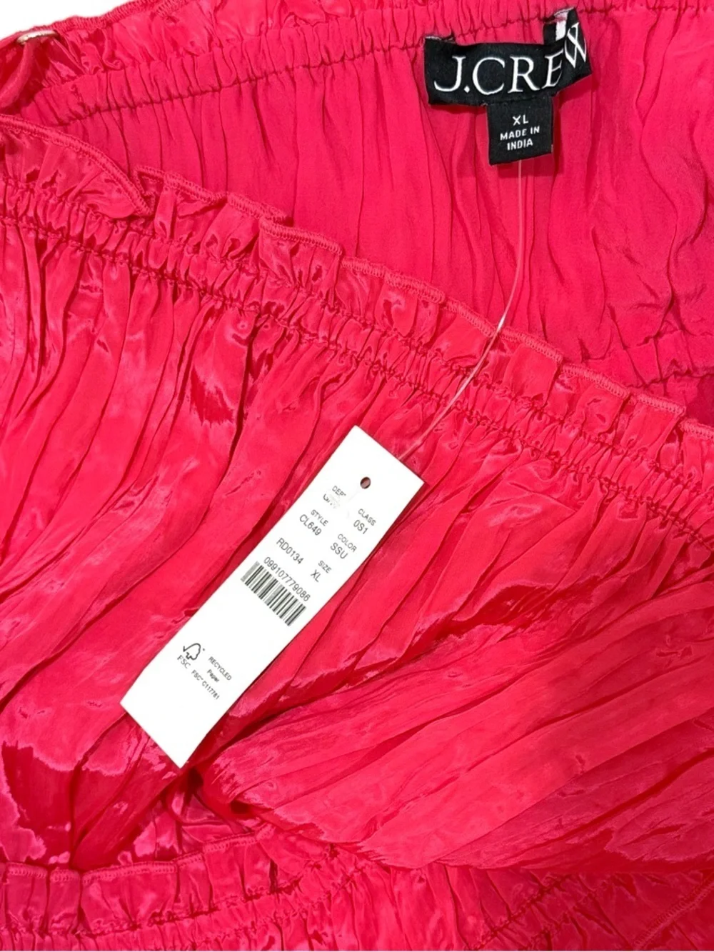 J. Crew NWT Crinkle Ruffle Trim Dress Strawberry Sunrise